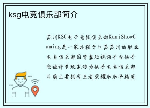 ksg电竞俱乐部简介